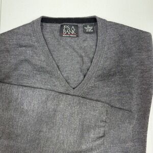 Jos A Bank Signature Collection Mens XL Gray 100% Merino Wool‎ V Neck Sweater
